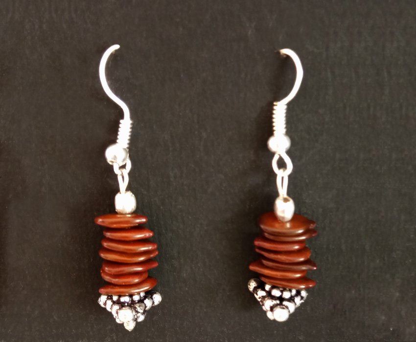 Brown Pellets Drop Earrings from Organic Seeds and Coconut Shell